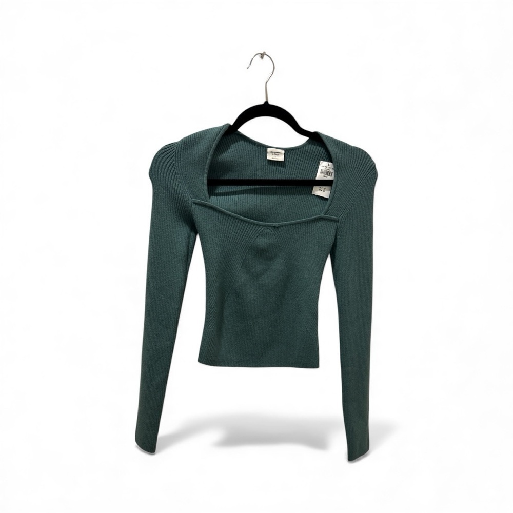 NWT Abercrombie & Fitch Ava Long Sleeve Square Neck Knit Cropped Sweater Top - Picture 3 of 4